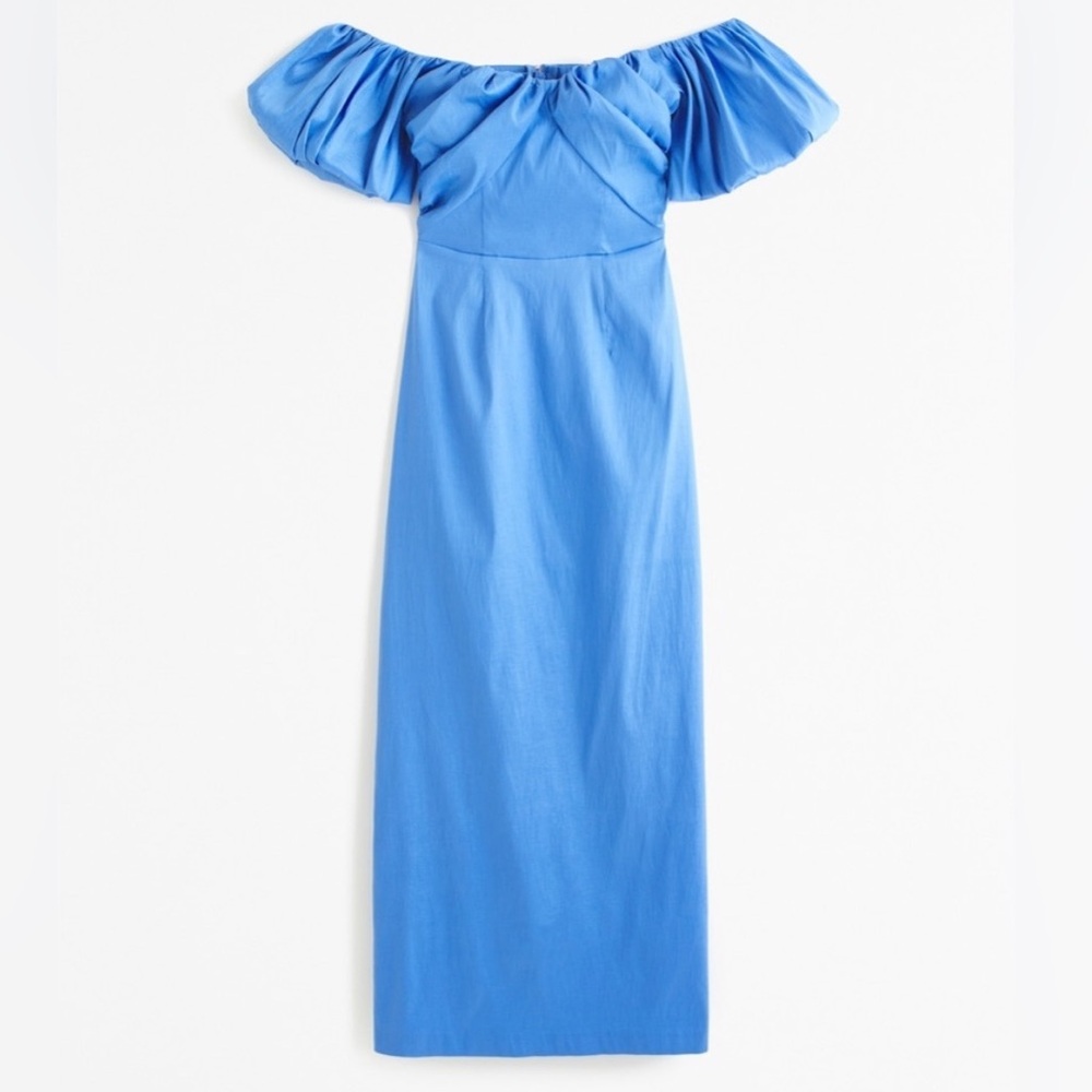 Abercrombie & Fitch Taffeta Off the Shoulder Midi Dress, Blue